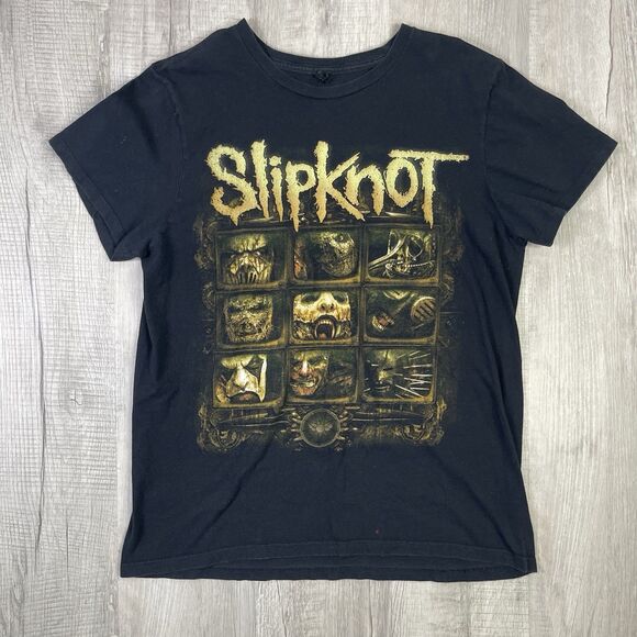 Vintage Y2K Slipknot Band Album T-Shirt Double Sided Faded Black Size Large P - Picture 1 of 6